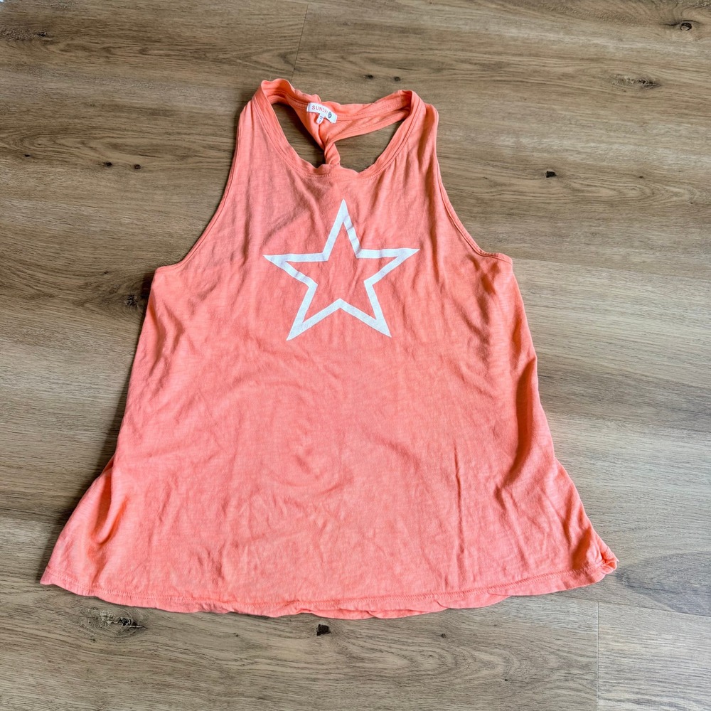 Sundry Star Graphic Twist Back Racerback Tank Top Coral Orange Size 2 Medium